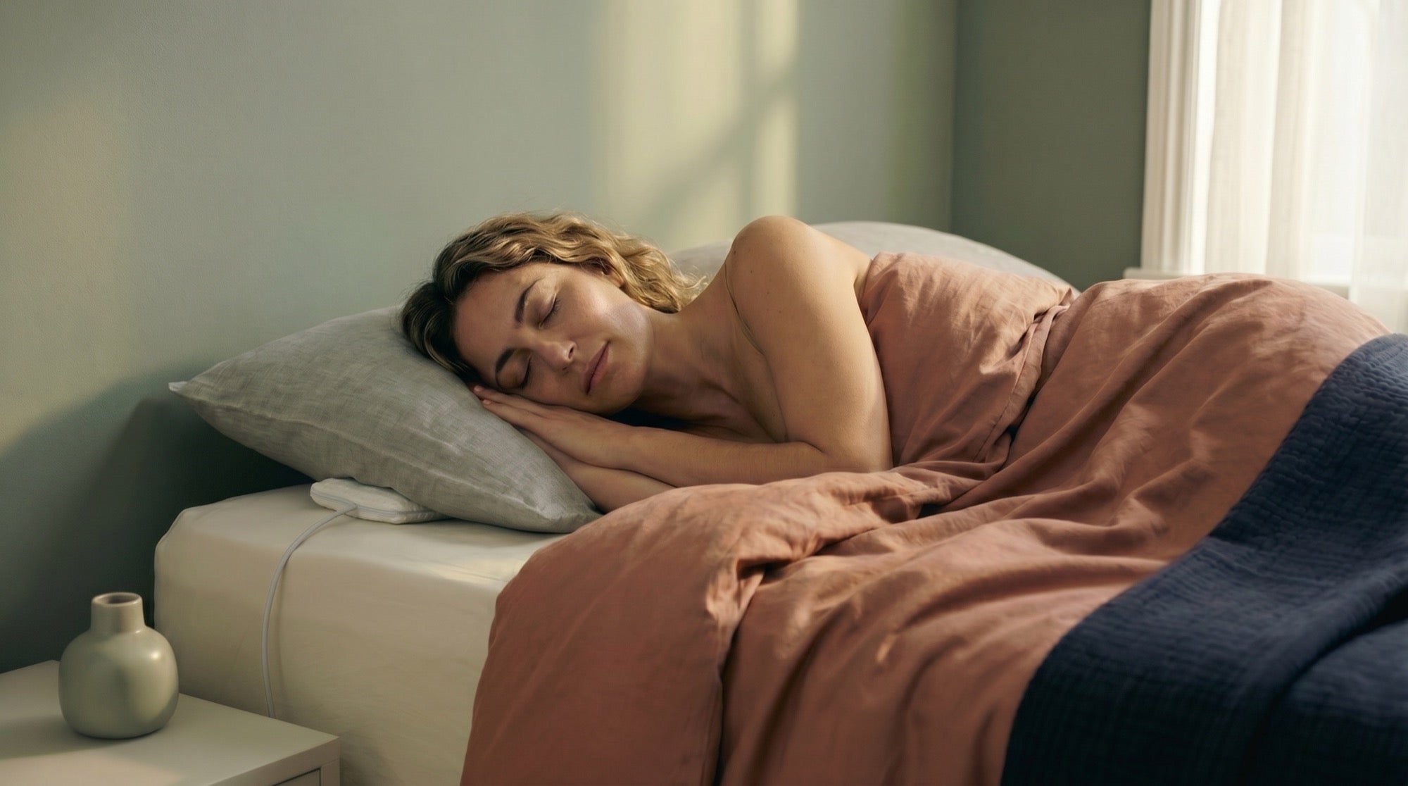SleepEngine POD naast een rustig opgemaakt bed